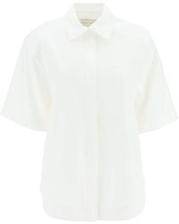 Loulou Studio - Oversized Viscose And Linen Short-sleeved Shirt - Lyst
