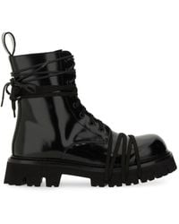 Moschino - Glossy Leather Lace-Up Boot With Sole - Lyst