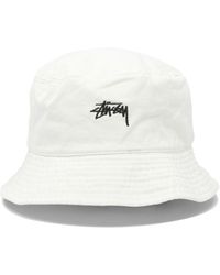Stussy - Bucket Hat With Logo Cappelli Bianco-Uomo - Lyst