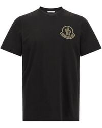 Moncler - Flocked Logo T Shirt Nero-Uomo - Lyst