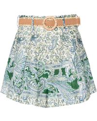 Zimmermann - Ottie Paisley Print Belted Linen Shorts - Lyst
