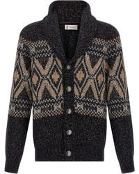 Brunello Cucinelli - Geometric Jacquard Cardigan Maglioni-Uomo - Lyst