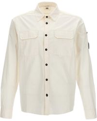 C.P. Company - Gabardine Shirt With Logo Badge Camicie Bianco - Lyst