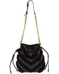 Pinko - Raffia Mini Bucket Bag Borse A Spalla Marrone-Donna - Lyst