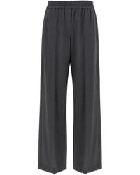 Brunello Cucinelli - Wool Pantaloni Grigio-Donna - Lyst