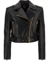 Balmain - Leather Jacket Puffer Jackets Nero-Donna - Lyst