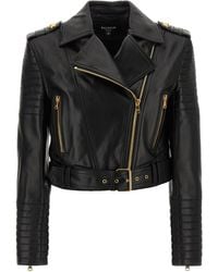 Balmain - Leather Jacket Puffer Jackets - Lyst