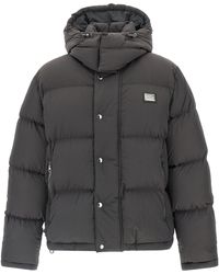 Dolce & Gabbana - Logo Patch Down Jacket Puffer Jackets Grigio-Uomo - Lyst