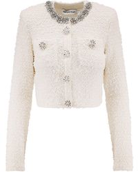 Self-Portrait - Cotton Blend Cardigan With Rhinestones - Lyst