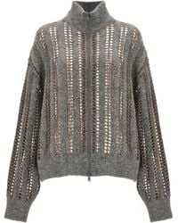 Brunello Cucinelli - Sequin Openwork Sweater Sweater, Cardigans - Lyst