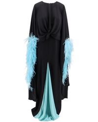 Nervi - Long Dress With Natural Feathers Detail - Lyst