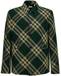 Burberry - Check Wool Tailored Blazer Verde - Lyst