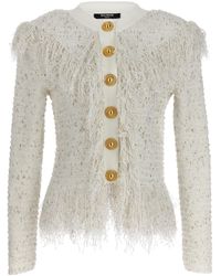 Balmain - Glittered Fringed Blazer And Suits Bianco - Lyst