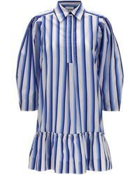 Ganni - Striped Chemisier Dress Abiti Celeste - Lyst