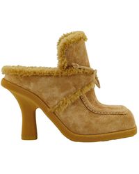 Burberry - Yellow Shearling Highland Mules - Lyst