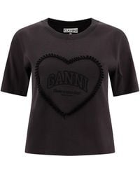 Ganni - Cotton T-Shirt With Logo T-Shirts Nero-Donna - Lyst