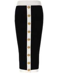 Balmain - Button-embellished Ribbed-knit Midi Skirt - Lyst