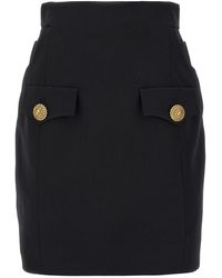 Balmain - Contrast Button Mini Skirt Gonne Nero - Lyst