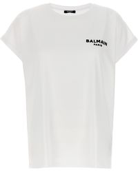 Balmain - Flocked Logo T Shirt Bianco/Nero - Lyst