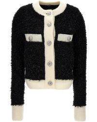 Balmain - Furry Tweed Cardigan Maglioni Bianco/Nero - Lyst