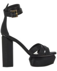 Balmain - Sandali neri in raso con cinturino alla caviglia regolabile - Lyst