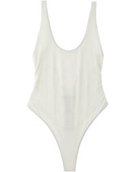 Elisabetta Franchi - Rhinestone Logo One-Piece Swimsuit Beachwear Bianco - Lyst