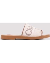 Chloé - Linen Slip-On Logo-Print Sandals - Lyst