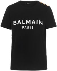 Balmain - Logo Print T Shirt Bianco/Nero - Lyst