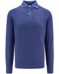 Brunello Cucinelli - Ribbed Cotton Polo Sweater - Lyst