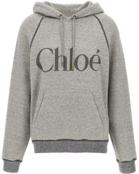 Chloé - Logo Hoodie Felpe Grigio-Donna - Lyst