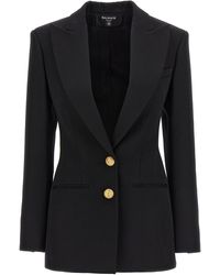 Balmain - Double-breasted Blazer With Logo Buttons Blazer And Suits - Lyst