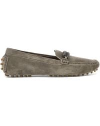 Brunello Cucinelli - Suede Loafers With Monili Chain Detail - Lyst