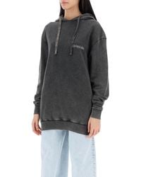 Alessandra Rich - Oversized Hoodie With Print And Rhinestones - Lyst