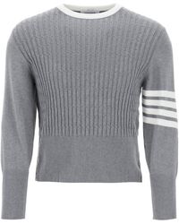 Thom Browne - Placed Baby Cable 4 Bar Cotton Sweater - Lyst