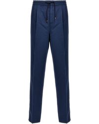 Brunello Cucinelli - Linen Blend Trousers Pantaloni Blu - Lyst