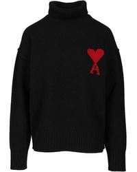 Ami Paris - De Coeur Turtleneck Sweater Knitwear Black - Lyst