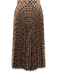 Burberry - Wool Blend Pleated Check Skirt - Lyst