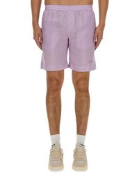 MSGM - Regular Fit Cupro Shorts With Logo Detail - Lyst