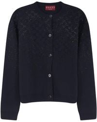 Gucci - Wool And Viscose Cardigan With All-Over Gg Logo - Lyst