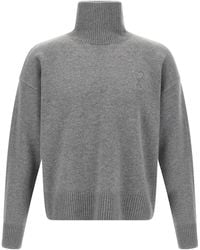 Ami Paris - Puff Logo Sweater Maglioni Grigio-Uomo - Lyst