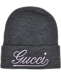 Gucci - Logo Embroidery Beanie Cappelli Grigio-Donna - Lyst