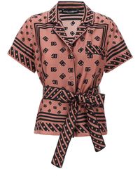 Dolce & Gabbana - Shirt With All-Over Printed Dg Logo And Waist Belt - Lyst