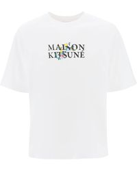 Maison Kitsuné - T Shirt Oversize Con Logo Flowers - Lyst