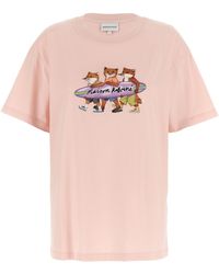 Maison Kitsuné - Surfing Foxes T Shirt Rosa - Lyst