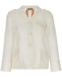 N°21 - Single-Breasted Silk Blazer Blazer And Suits Bianco - Lyst