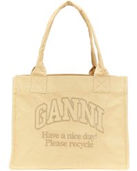 Ganni - Logo Embroidery Shopping Bag Tote Beige - Lyst