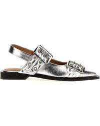 Ganni - Wide Belt Buckle Flat Shoes Silver - Lyst