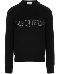 Alexander McQueen - Sweater With Embroidered Logo Maglioni Nero - Lyst