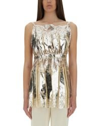 Rabanne - Laminated Pleated Satin Top - Lyst