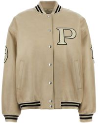Prada - Logo-Appliqué Leather Bomber Jacket - Lyst